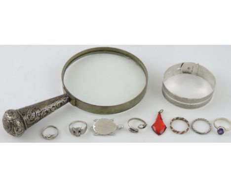 A silver buckle-type bangle, by Charles Horner Chester 1940; together with a small quantity of white metal and costume jewell