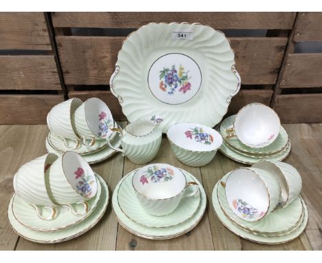 Aynsley 'Green swirl &amp; flower' pattern tea service 