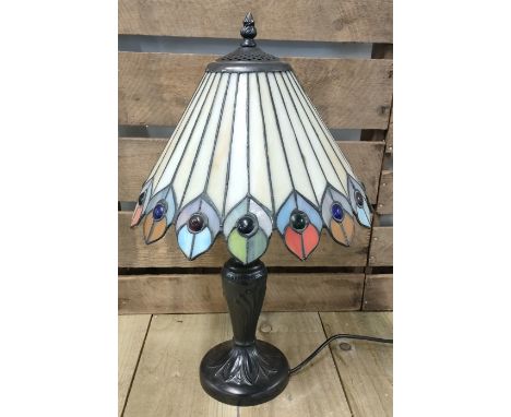 A Tiffany style stain glass shade table lamp [41cm high] 