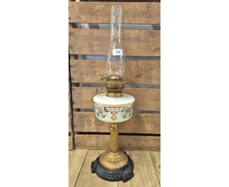 A Victorian double burner oil lamp on Corinthian column base [62cm] 