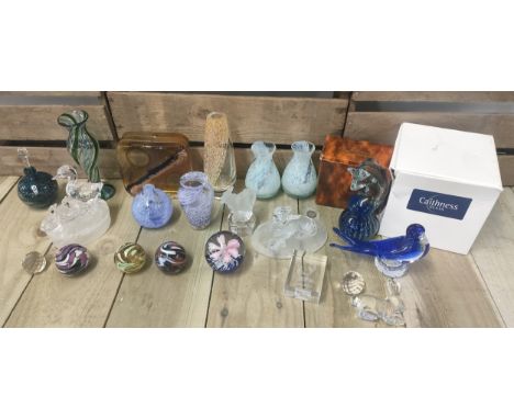 A collection of Caithness glass &amp; other art glass; Caithness C-glass sculpture &amp; Mdina paperweights &amp; Nachtmann s