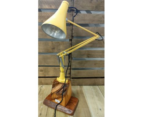 Vintage Angle poise Herbert Terry Industrial table lamp mounted on a wooden block. 