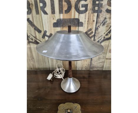 A mid century wooden &amp; aluminium ambassador UFO shaded desk lamp by Jo Hammerborg [47cm] 