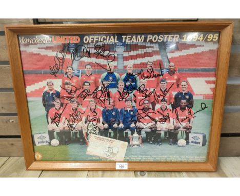 Unique one off framed picture of Manchester united squad 1994/95 personally autographed by Eric Cantona, Lee Sharp, Peter Sch