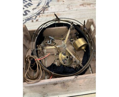 Antique Rise and fall light fitting. Brass body, pullies and black trim. 