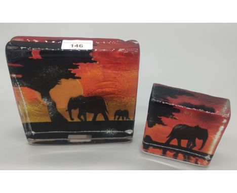 Two Caithness Safari Sandcast glass sculptures by Sarah Peterson [17x17cm] 