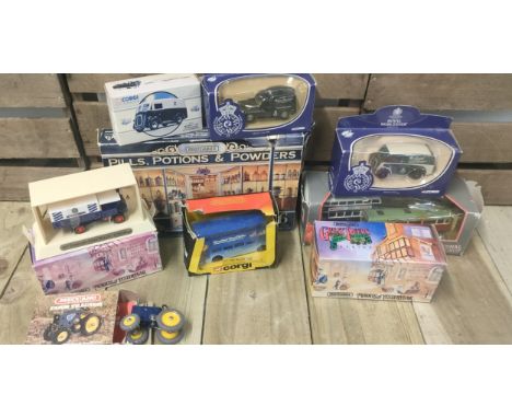A selection of matchbox &amp; corgi boxed vehicles; 1971 Yorkshire steam wagon, Morris van &amp; Meccano tractor 