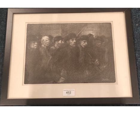 Theophile Alexandre Steinlen [1859-1923]  Lithograph titled ""Workers Leaving the Factory"" [Frame- 34x44cm] 