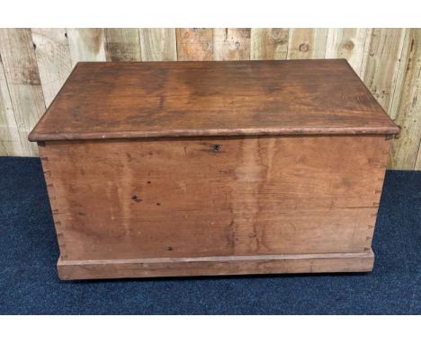 Large and heavy 19th century hardwood trunk, lift up top, Wrought iron handles to the side, showing dove tail joints and on w