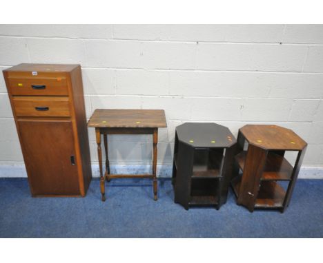 A SELECTION OF 20TH CENTURY OAK OCCASIONAL FURNITURE, to include a cabinet with two drawers and a single door, width 46cm x d