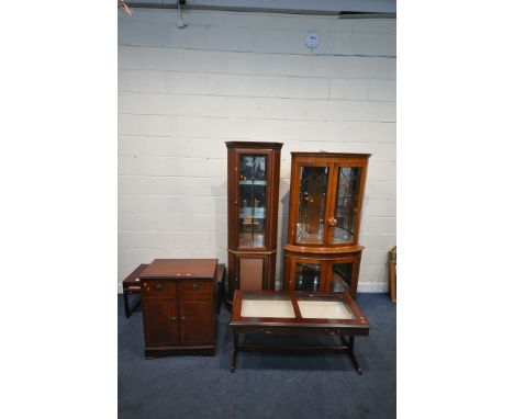 A 20TH CENTURY MAHOGANY CORNER CUPBOARD, with four glazed doors, width 94cm x depth 51cm x height 182cm, another corner cupbo