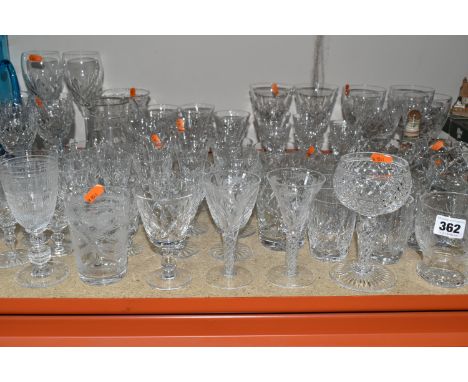 A QUANTITY OF CUT CRYSTAL AND GLASSWARE, comprising four grapefruit dishes, a Stuart Crystal air twist stem hock glass, hobna