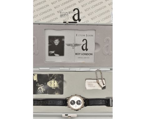 AN ELTON JOHN AIDS FOUNDATION LIMITED EDITION WRISTWATCH, a cased Elton John aids foundation charity watch, limited edition b