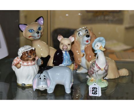 SIX WADE AND BESWICK FILM AND STORYBOOK CHARACTERS, comprising Wade Blow Ups 'Lady' and 'Si', tallest 14cm, a Beswick Eeyore,