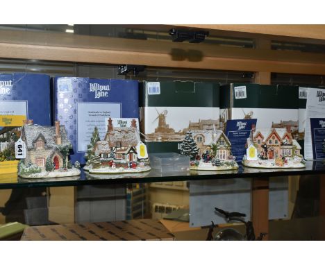 EIGHT BOXED LILLIPUT LANE CHRISTMAS SPECIAL SNOW COTTAGES, comprising 1997 'Christmas Party' L2060 (minor damage to tree at s