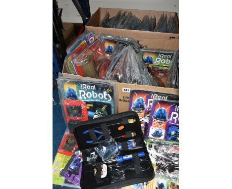 TWO BOXES OF ULTIMATE REAL ROBOTS PARTWORKS, approximately sixty pieces most sealed with robot parts, and a case of tools inc