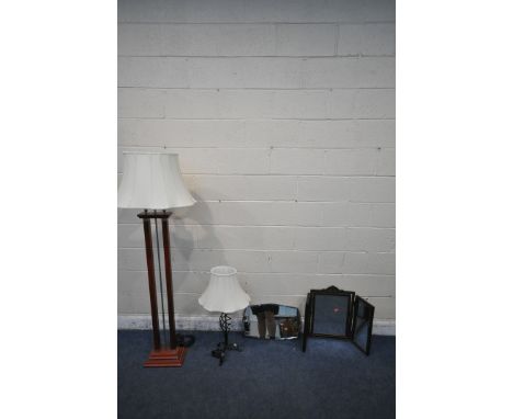 A MODERN STANDARD LAMP, with twin square supports, on a stepped base, height to light fitting 140cm, a table lamp of spiral f