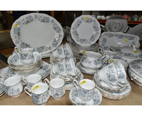 A GROUP OF ROYAL ALBERT 'SILVER MAPLE' PATTERN DINNERWARE, comprising two covered tureens, two oval meat plates, gravy jug an