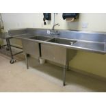 Sink, stainless, dual compartment, 24" x 24" x 14" with faucet and spray nozzle, overall