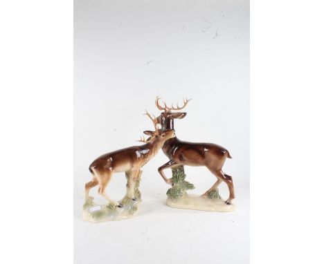 Two Ceramic Stags made by a Jema of Holland, the larger of the two is 44cm tall&nbsp;