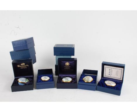 Collection of twelve enamel boxes, Bermuda Heritage Series, to include Tom Moore's Tavern, a map of Bermuda by John Speed, Th