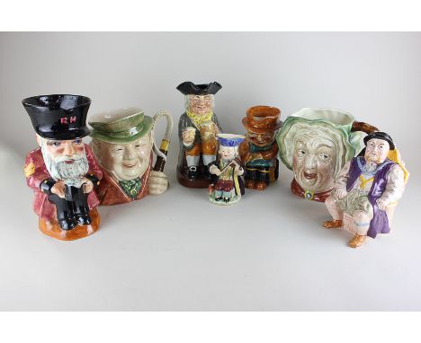 A collection of Beswick and other character and Toby jugs including Beswick Tony Weller and Sairey Gamp, a Shorter Chelsea Pe