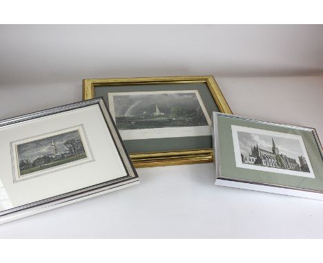 After N Whitlock a 19th century hand coloured print of Chichester Cathedral together with two other prints of Chichester Cath