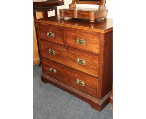 A late Victorian mahogany chest of two short over two long drawers with brass drop handles, on shaped bracket base, 89cm
