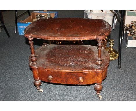 A 19th century mahogany whatnot, with shaped rectangular top and under shelf above a single drawer, on turned supports and ca