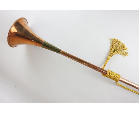 A copper and brass replica hunting horn, 121cm