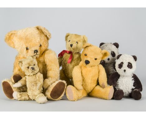 Six post-war British teddy bears, a large golden mohair/mix Dean’s teddy bear —24in. (61cm.) high, a Pedigree teddy bear, a 1