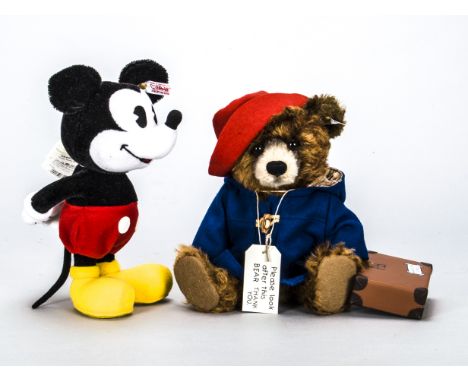 Steiff limited edition children’s characters,  Mickey Mouse, 1920 of 2000, 2014; and Paddington, 549 of 2000 with certificate