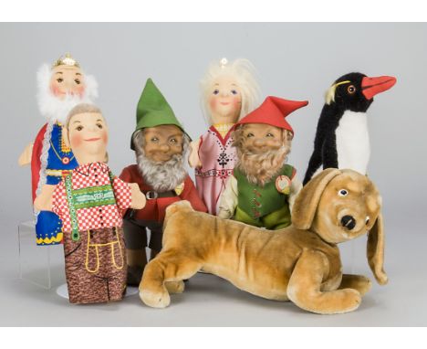 Post-war Steiff animals and dolls, a large Bazi dachshund with button —14½in. (37cm.) long, rubber headed Lucky and Pucki dwa