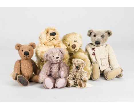 Six artist teddy bears, a Susan Tantlinger ‘Gaspard’—8in. (20.5cm.) high, a Syl Bears by Sylvia van Otterloo ‘Tommy’, a Good 