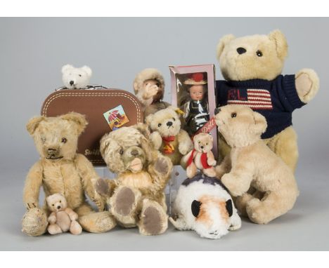 Various teddy bears,  a post-war British jointed teddy bear —12in. (30cm.) high, a late Steiff unjointed Zotty bear with butt