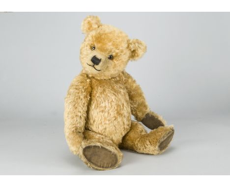 A fine large 1930s Chiltern teddy bears,  with golden mohair, clear and black glass eyes with brown painted backs, pronounced