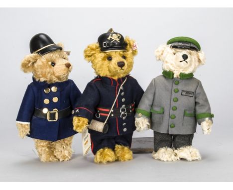 Three Steiff limited edition teddy bears in uniform,  Teddy Bear “Berlin Fireman around 1910, 774 of 1000; Police Commissione