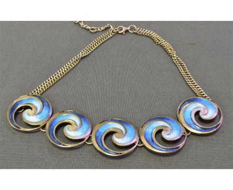 ORKNEY ISLAND SILVER JEWELLERY by Sheila Fleet with enamel decoration, to include a necklace and two pairs of earrings.  Tota