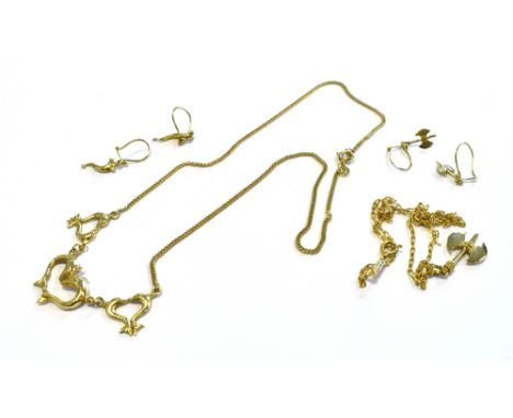 14CT GOLD NECKLACES &amp; EARRINGS SETS one set featuring Nordic axe motifs and one set featuring dolphins.  Stamped 585.  To