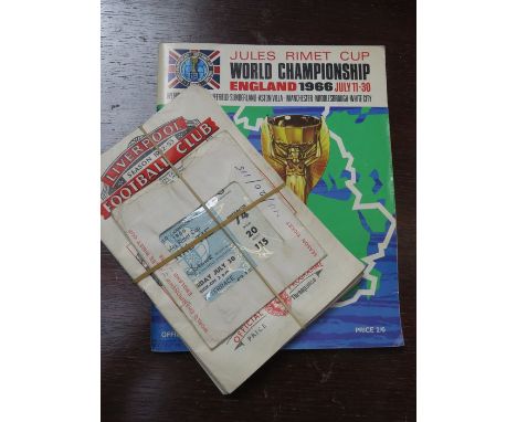 1966 WORLD CUP FINAL SOUVENIR PROGRAMME AND TICKET STUBS PLUS 1950s LFC PROGRAMMES 