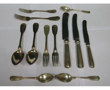 PARCEL OF 800 SILVER FLATWARE.  ALSO THREE PIECES OF FLATWARE, STAMPED 90 AND WMF FORK 