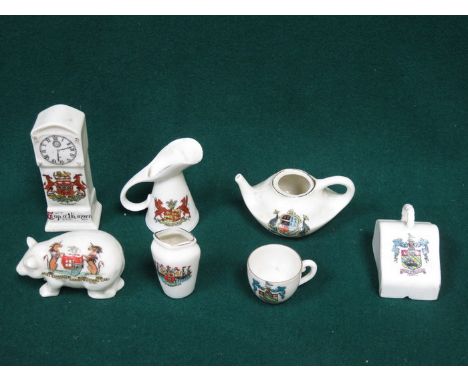 SMALL PARCEL OF CRESTED WARE INCLUDING PIG, LONGCASE CLOCK, ETC. 