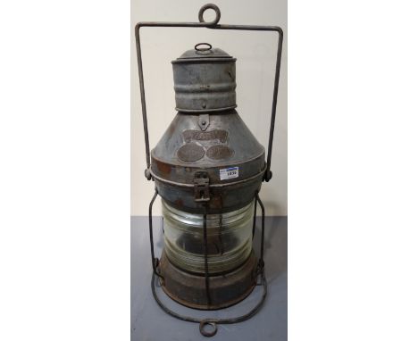 Early/ mid 20th century ships galvanized 'Not under command' lamp by Smith & Barns ltd Newcastle upon tyne 2934, 85cm overall