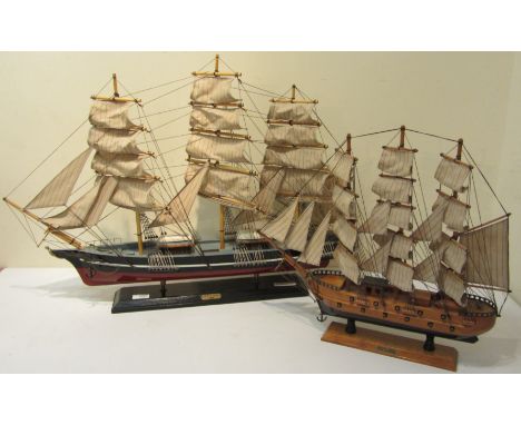 Two wooden model sailing ships of the 'Cutty Sark' and the 'Mayflower' 