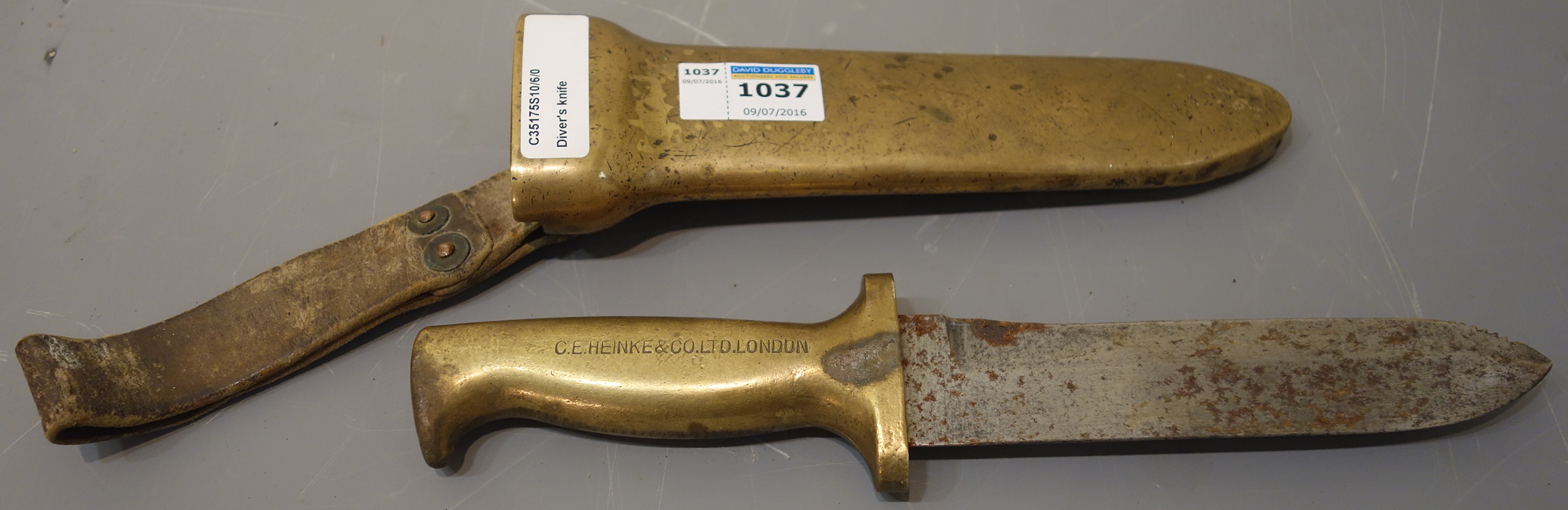 Vintage brass and steel divers knife by C. E Heinke & Co. ltd London