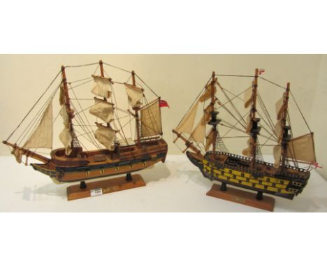 Two wooden model ships, HMS 'Bounty and HMS 'Victory L 50cm x 46cm 