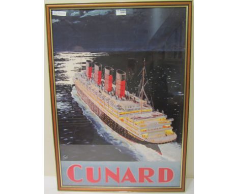 Cunard - four stack liner at sea, reproduction poster 75cm x 53 Condition Report Click here for further images, condition, au