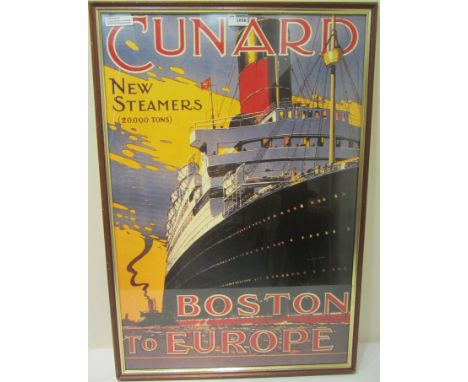 Cunard Boston to Europe' framed reproduction poster 77cm x 52cm  Condition Report Click here for further images, condition, a
