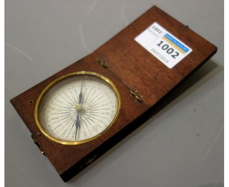 19th century pocket compass with printed paper dial, in mahogany square case 6.5cm Condition Report Click here for further im