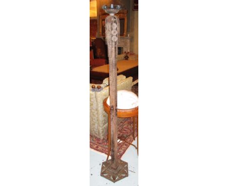 STANDING LAMP, Art Deco iron with loose marbled shade, 166cm H. (with faults, shade lacking attachment)